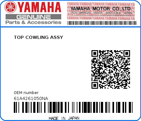 Product image: Yamaha - 61A4261050NA - TOP COWLING ASSY  0