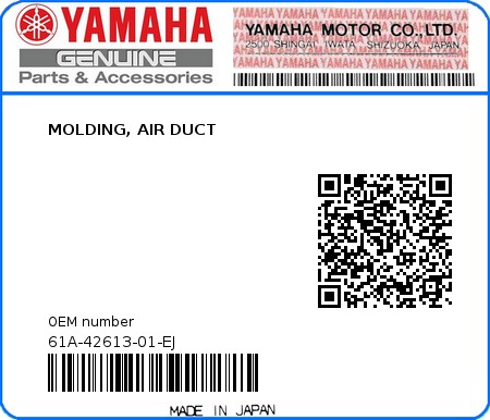 Product image: Yamaha - 61A-42613-01-EJ - MOLDING, AIR DUCT 