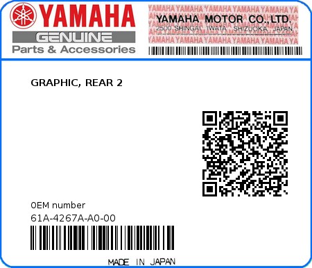 Product image: Yamaha - 61A-4267A-A0-00 - GRAPHIC, REAR 2  0