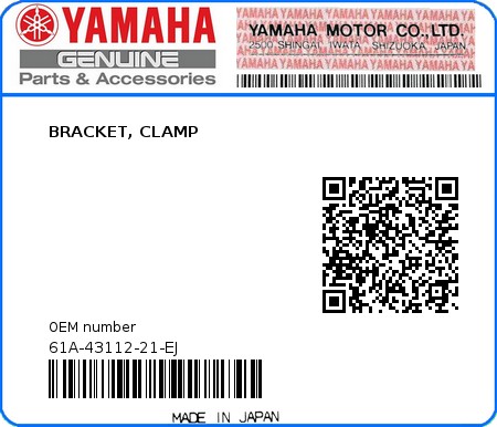 Product image: Yamaha - 61A-43112-21-EJ - BRACKET, CLAMP 