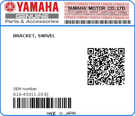 Product image: Yamaha - 61A-43311-20-EJ - BRACKET, SWIVEL 