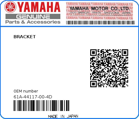 Product image: Yamaha - 61A-44117-00-4D - BRACKET 