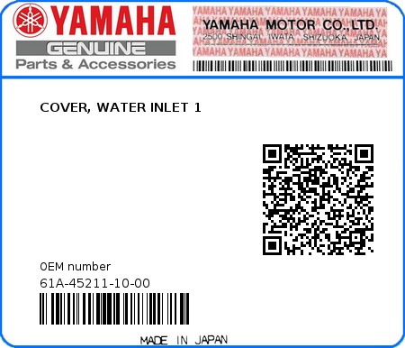 Product image: Yamaha - 61A-45211-10-00 - COVER, WATER INLET 1 