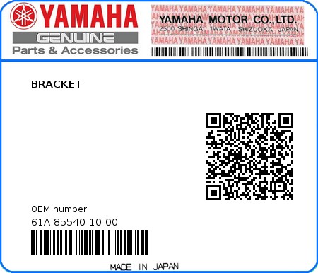 Product image: Yamaha - 61A-85540-10-00 - BRACKET 