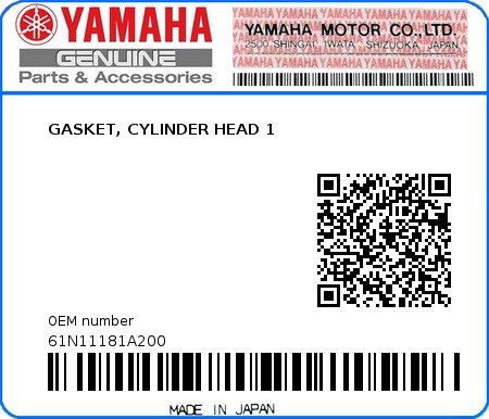 Product image: Yamaha - 61N11181A200 - GASKET, CYLINDER HEAD 1  0