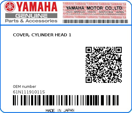 Product image: Yamaha - 61N11191011S - COVER, CYLINDER HEAD 1 