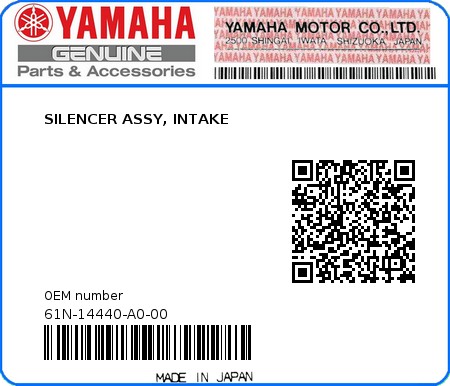 Product image: Yamaha - 61N-14440-A0-00 - SILENCER ASSY, INTAKE 