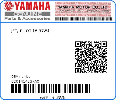 Product image: Yamaha - 6201414237A0 - JET, PILOT (# 37.5)  0
