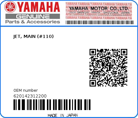 Product image: Yamaha - 620142312200 - JET, MAIN (#110) 