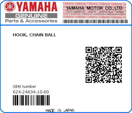 Product image: Yamaha - 624-24634-10-00 - HOOK, CHAIN BALL 