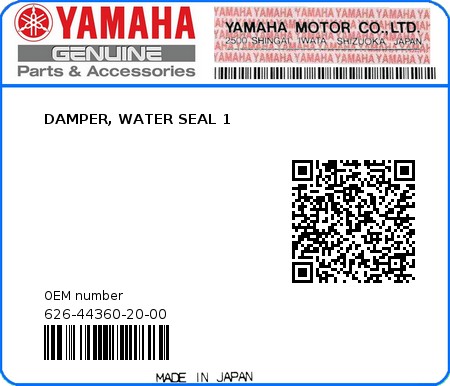 Product image: Yamaha - 626-44360-20-00 - DAMPER, WATER SEAL 1 