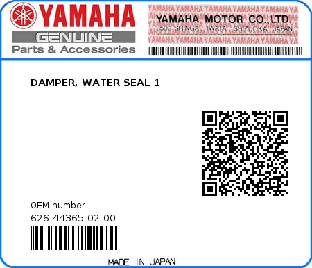 Product image: Yamaha - 626-44365-02-00 - DAMPER, WATER SEAL 1  0