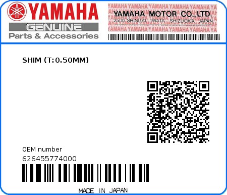 Product image: Yamaha - 626455774000 - SHIM (T:0.50MM) 