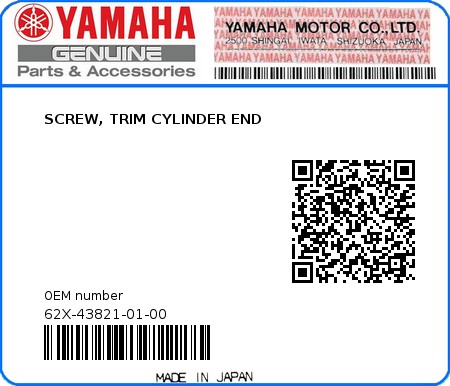 Product image: Yamaha - 62X-43821-01-00 - SCREW, TRIM CYLINDER END  0