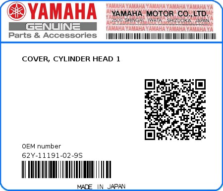 Product image: Yamaha - 62Y-11191-02-9S - COVER, CYLINDER HEAD 1 