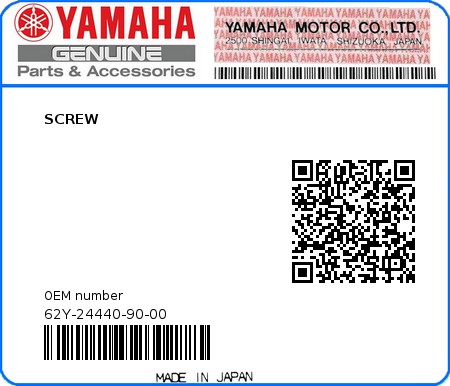 Product image: Yamaha - 62Y-24440-90-00 - SCREW 