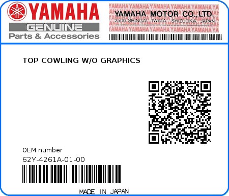 Product image: Yamaha - 62Y-4261A-01-00 - TOP COWLING W/O GRAPHICS  0