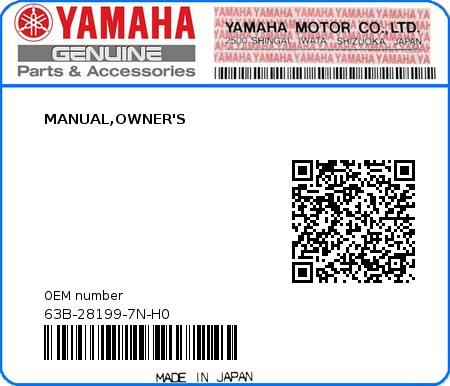 Product image: Yamaha - 63B-28199-7N-H0 - MANUAL,OWNER'S 