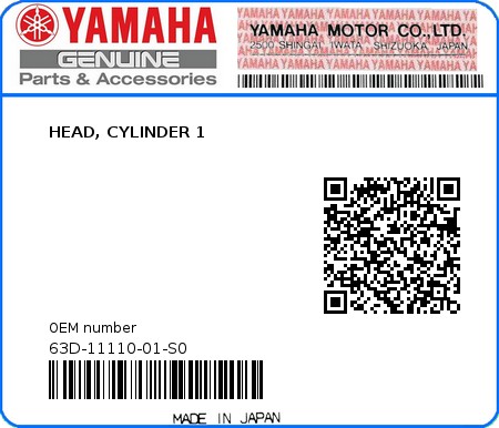 Product image: Yamaha - 63D-11110-01-S0 - HEAD, CYLINDER 1  0