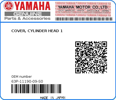 Product image: Yamaha - 63P-11190-09-S0 - COVER, CYLINDER HEAD 1 