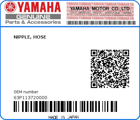 Product image: Yamaha - 63P113720000 - NIPPLE, HOSE  0