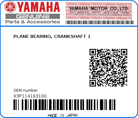 Product image: Yamaha - 63P114163100 - PLANE BEARING, CRANKSHAFT 1 