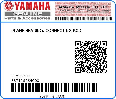 Product image: Yamaha - 63P116564000 - PLANE BEARING, CONNECTING ROD  0