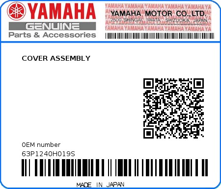 Product image: Yamaha - 63P1240H019S - COVER ASSEMBLY 