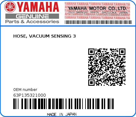 Product image: Yamaha - 63P135321000 - HOSE, VACUUM SENSING 3 