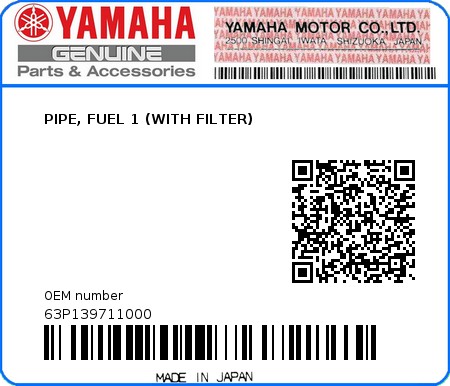 Product image: Yamaha - 63P139711000 - PIPE, FUEL 1 (WITH FILTER)  0