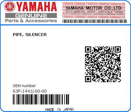 Product image: Yamaha - 63P-1441J-00-00 - PIPE, SILENCER 