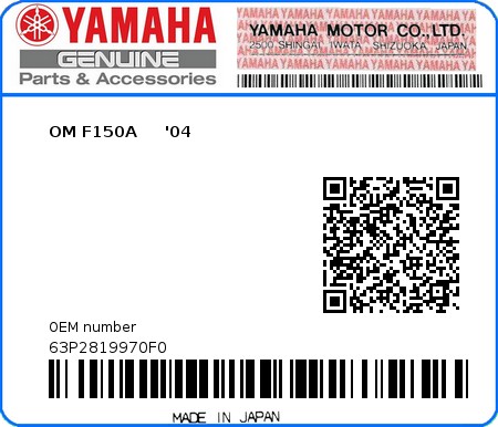 Product image: Yamaha - 63P2819970F0 - OM F150A     '04 