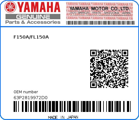 Product image: Yamaha - 63P2819972D0 - F150A/FL150A 