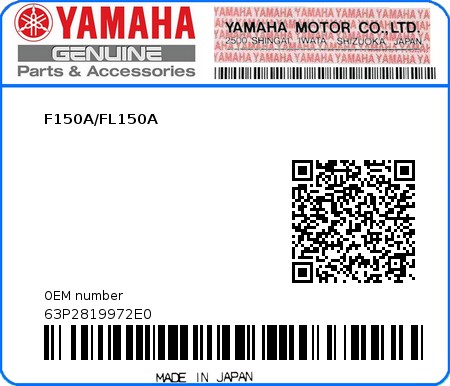 Product image: Yamaha - 63P2819972E0 - F150A/FL150A  0