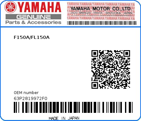 Product image: Yamaha - 63P2819972F0 - F150A/FL150A 