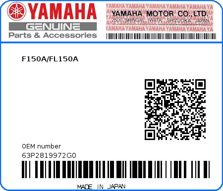 Product image: Yamaha - 63P2819972G0 - F150A/FL150A 