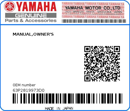 Product image: Yamaha - 63P2819973D0 - MANUAL,OWNER'S  0