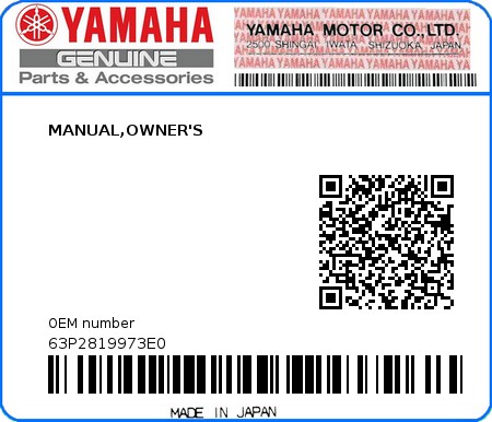 Product image: Yamaha - 63P2819973E0 - MANUAL,OWNER'S 