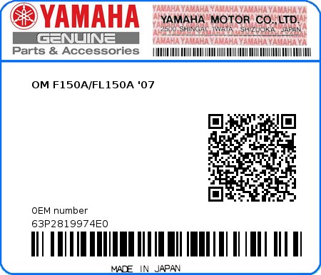 Product image: Yamaha - 63P2819974E0 - OM F150A/FL150A '07  0