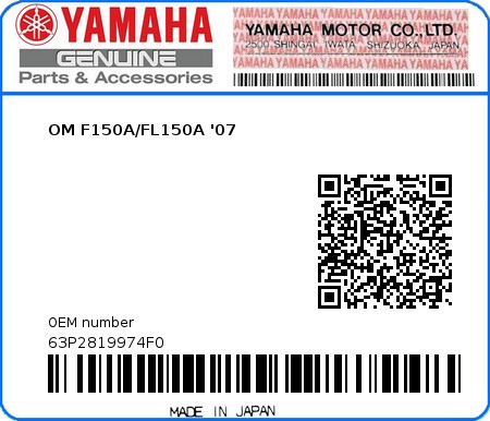 Product image: Yamaha - 63P2819974F0 - OM F150A/FL150A '07  0