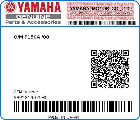 Product image: Yamaha - 63P2819975H0 - O/M F150A '08  0