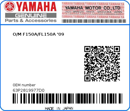 Product image: Yamaha - 63P2819977D0 - O/M F150A/FL150A '09 