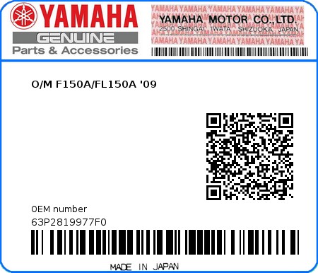 Product image: Yamaha - 63P2819977F0 - O/M F150A/FL150A '09 