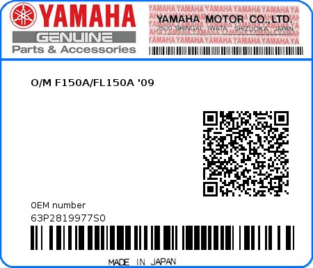 Product image: Yamaha - 63P2819977S0 - O/M F150A/FL150A '09  0