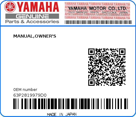 Product image: Yamaha - 63P2819979D0 - MANUAL,OWNER'S  0