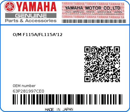 Product image: Yamaha - 63P281997CE0 - O/M F115A/FL115A'12 