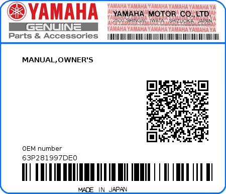 Product image: Yamaha - 63P281997DE0 - MANUAL,OWNER'S  0