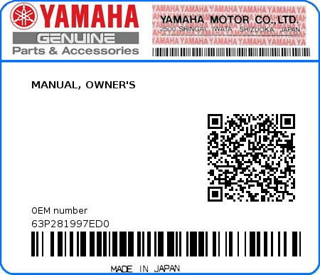 Product image: Yamaha - 63P281997ED0 - MANUAL, OWNER'S 