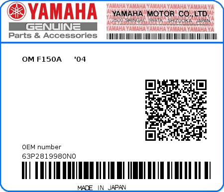 Product image: Yamaha - 63P2819980N0 - OM F150A     '04  0