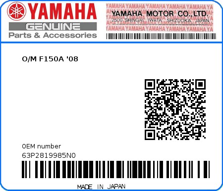 Product image: Yamaha - 63P2819985N0 - O/M F150A '08 